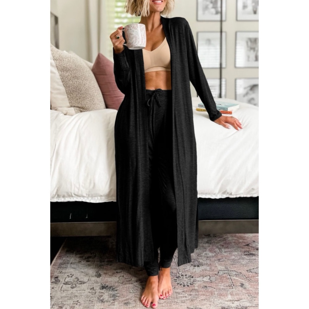 Black Split Long Cardi and Pant Set